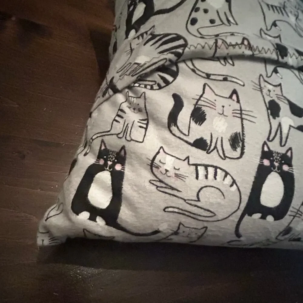 Cute Cat Print Throw Pillow Cover‎ Gray Black Whimsical Home Decor Lightweight